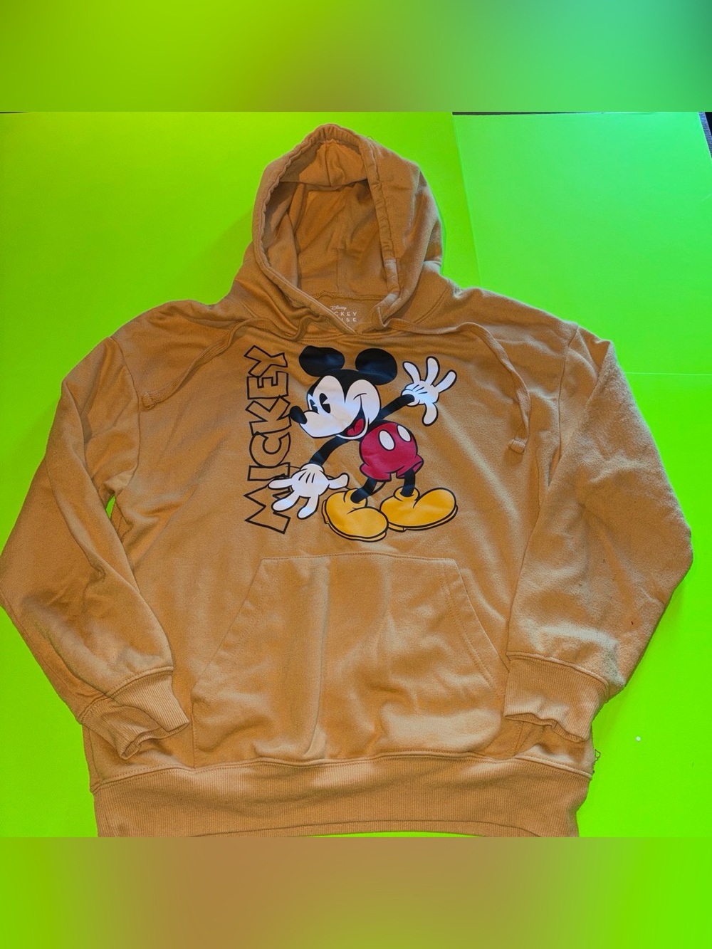 Disney women’s Camel/mustard yellow Mickey Graphic Crewneck Hoodie